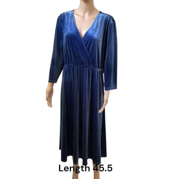See N Be Seen Velvet Faux Wrap Midi Dress Blue size L New with tag - Picture 1 of 7